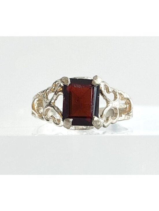 Jewelry - Garnet Emerald Cut Gemstone Sterling Silver 925 Victorian Vintage Ring - sz 6.25